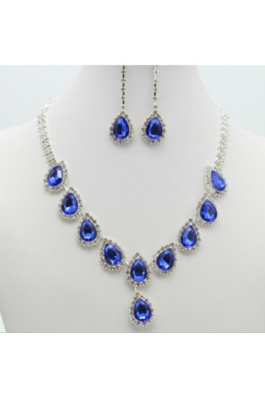 Cheap blue stone necklace and earring - E006 #1