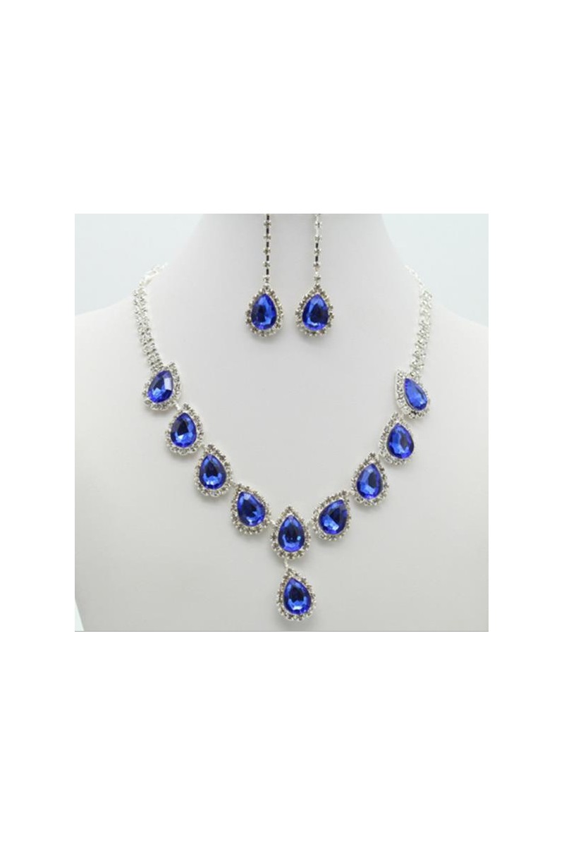 Cheap blue stone necklace and earring - Ref E006 - 01