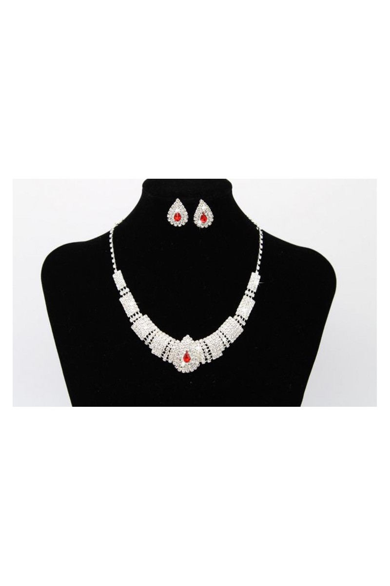 Collier mariage femme chic rouge pierre - Ref E013 - 01