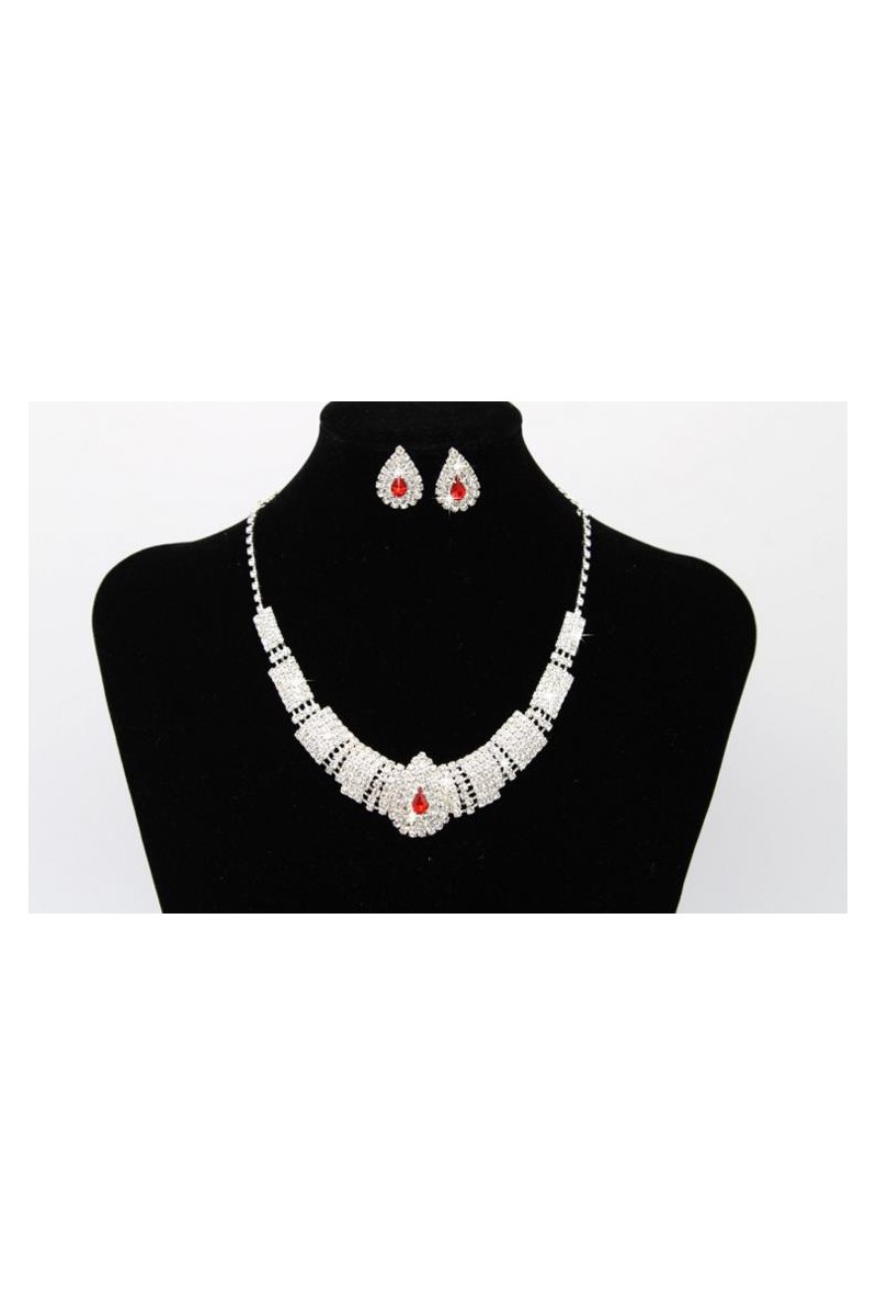 Stylish stone sparkly red necklace set - Ref E013 - 01