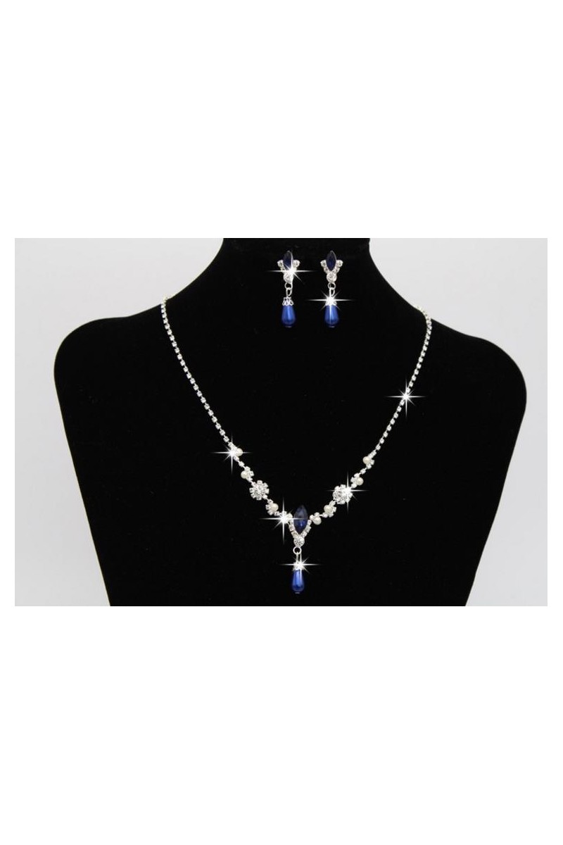 Cheap blue stone necklace and earrings - Ref E015 - 01
