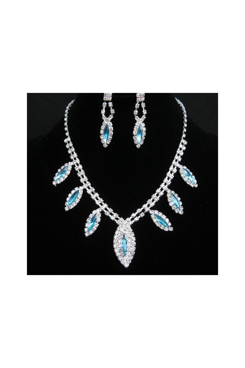 Blue crystal leaf necklace for wedding - Ref E044 - 01