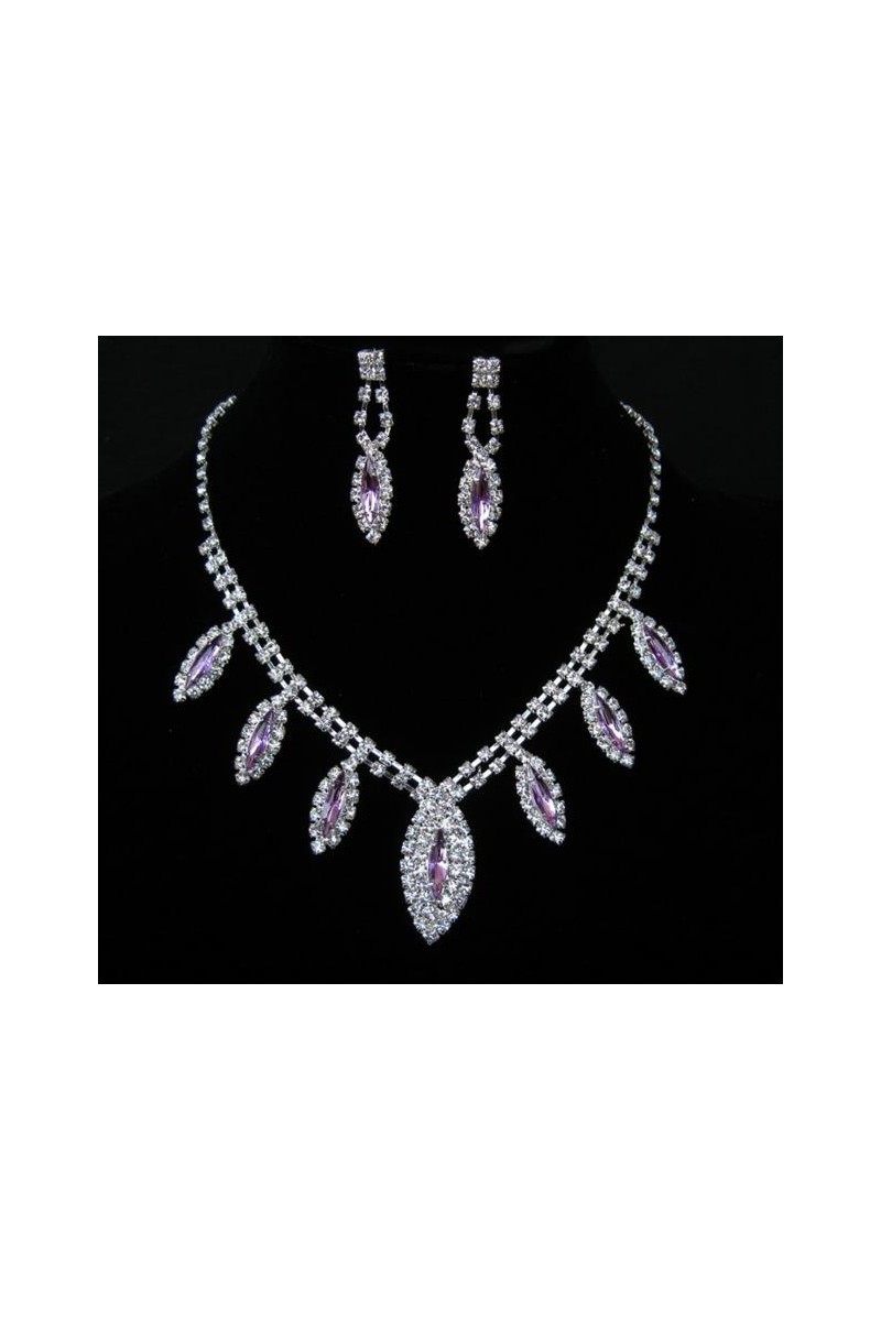 Collier cristal mariage et pierre violet - Ref E052 - 01