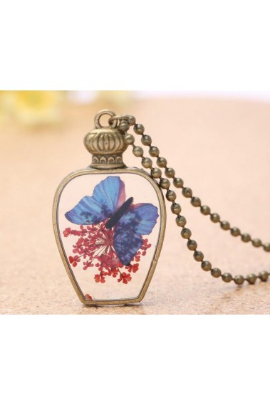 Collier de perles vintage papillon bleu - F057 #1
