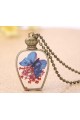 Collier de perles vintage papillon bleu - Ref F057 - 02