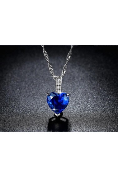 Stylish blue stone love heart necklace - F070 #1