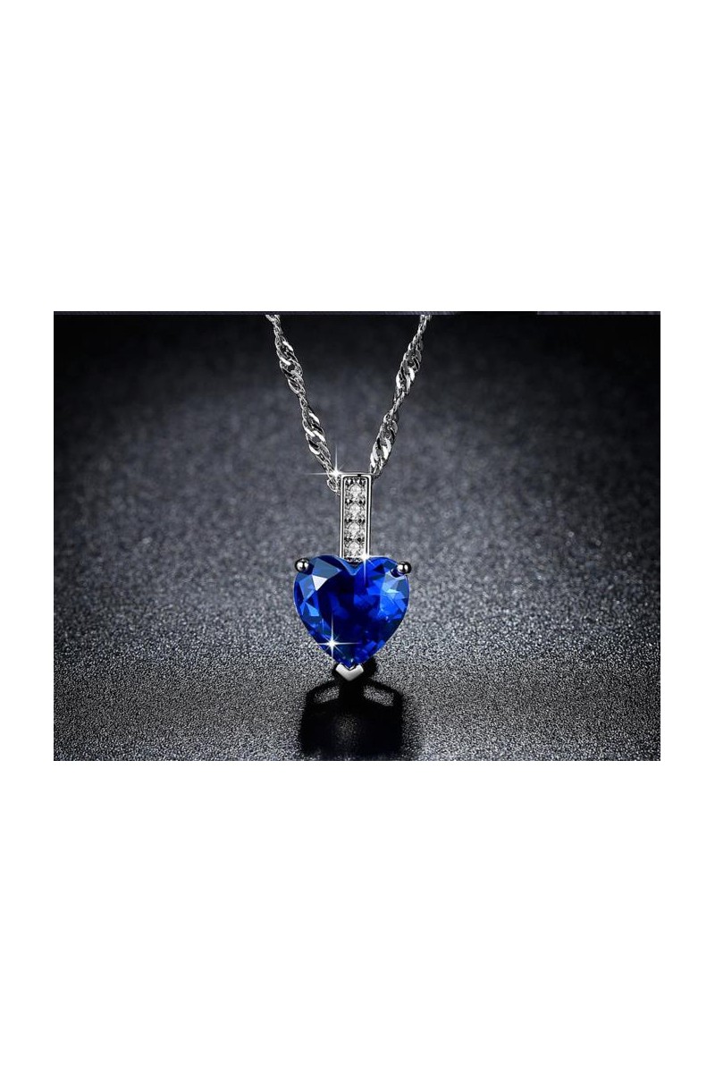 Stylish blue stone love heart necklace - Ref F070 - 01