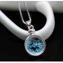 Pendentif rond argent avec cristal bleu - Ref F071 - 02