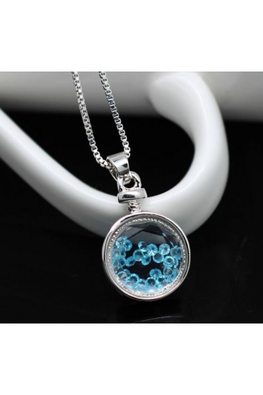 Pendentif rond argent avec cristal bleu - F071 #1