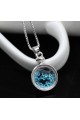 Pendentif rond argent avec cristal bleu - Ref F071 - 02