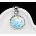 Pendentif rond argent avec cristal bleu - Ref F071 - 03