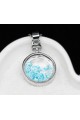 Pendentif rond argent avec cristal bleu - Ref F071 - 03