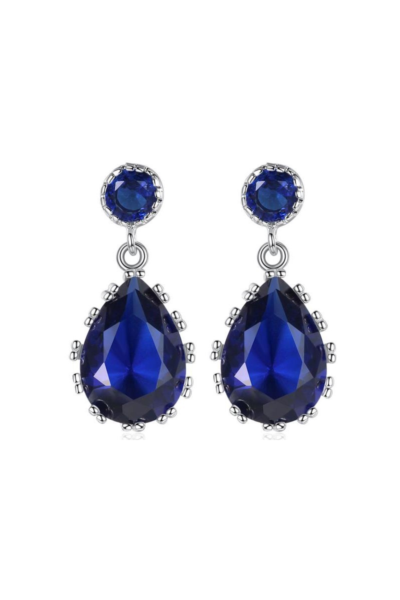 Boucles d'oreilles plaqué rhodium avec saphir de synthèse bleu - Ref B040 - 01 Boucles d'oreilles plaqué rhodium avec saphir de synthèse bleu - Ref B040 - 01
