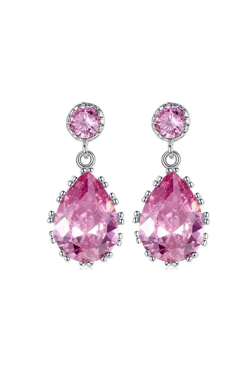Boucle d’oreilles plaqué rhodium avec saphir de synthèse rose - Ref B041 - 01 Boucle d’oreilles plaqué rhodium avec saphir de synthèse rose - Ref B041 - 01