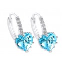 Silver blue heart stone hoop earrings - Ref B058 - 02