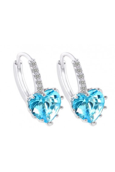 Silver blue heart stone hoop earrings - B058 #1