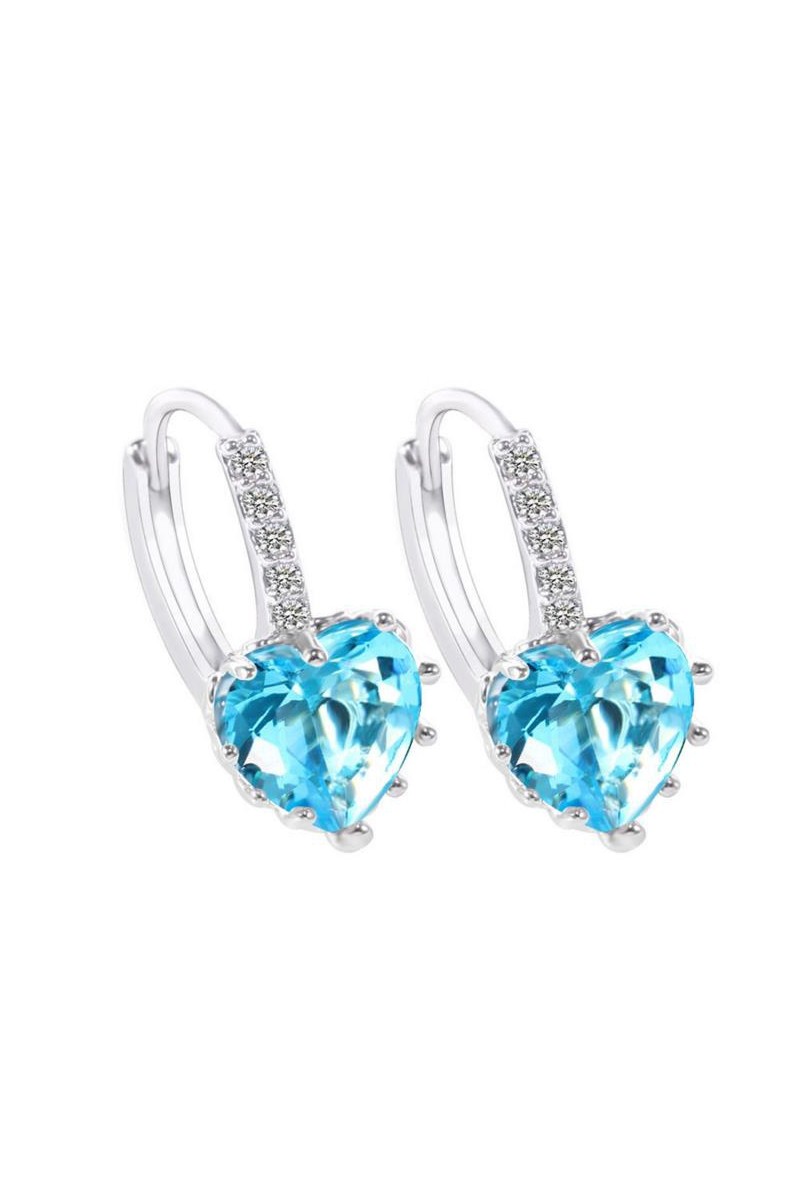 Silver blue heart stone hoop earrings - Ref B058 - 01