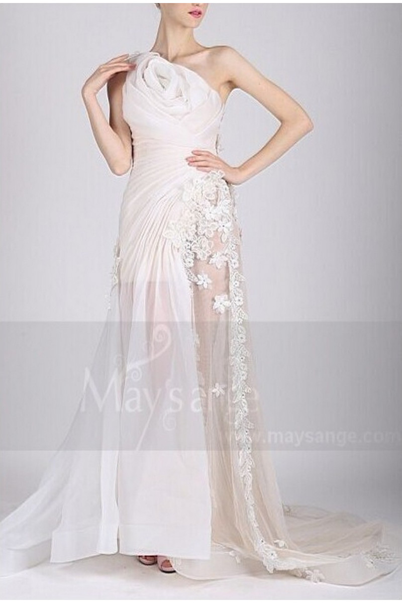 robe de mariée fleurs blanche pas cher - Ref L730 - 01