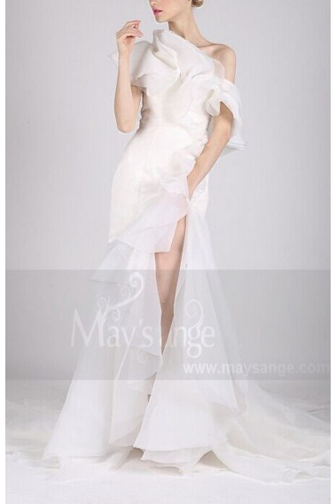 robe de mariee fendu longue blanc seule bretelle - L731 #1
