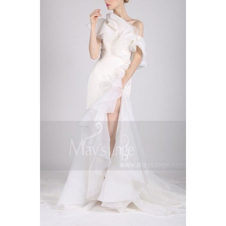 robe de mariee fendu longue blanc seule bretelle