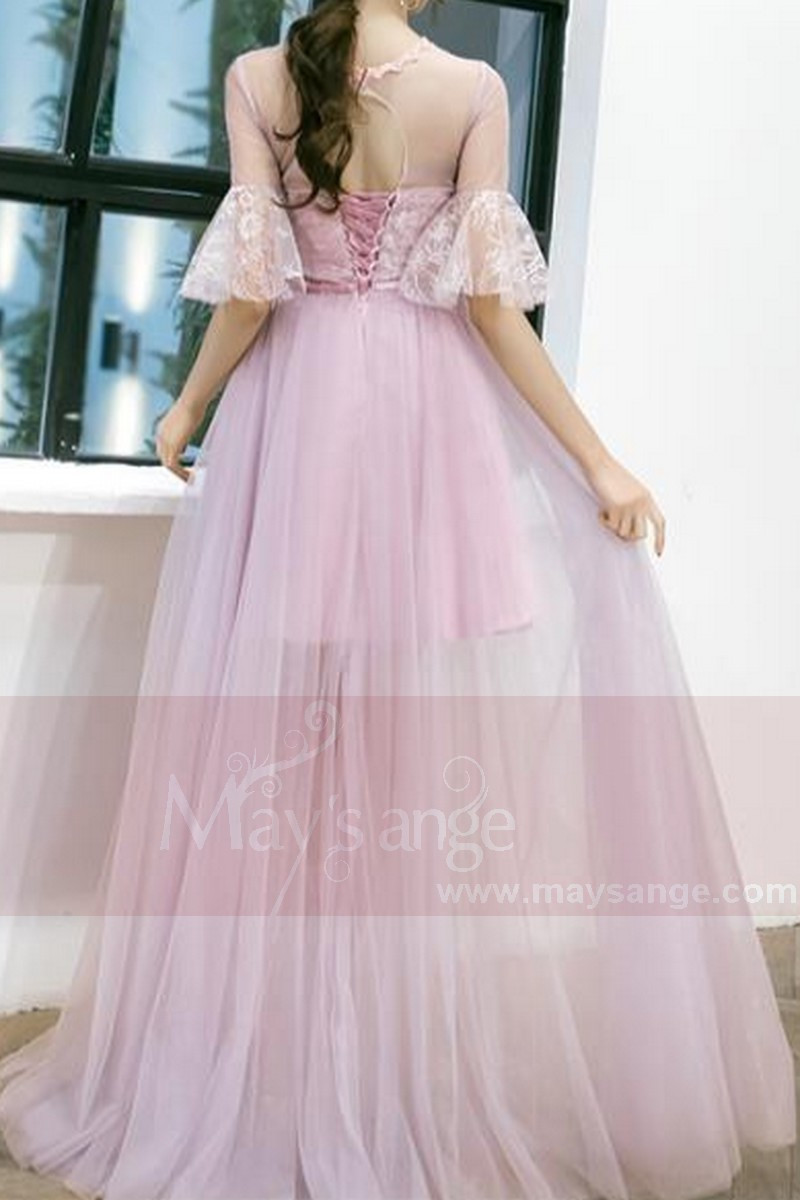 tenue de soirée originale manche volante en dentelle dos nu - Ref L833 - 01 tenue de soirée originale manche volante en dentelle dos nu - Ref L833 - 01