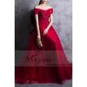 Red prom dress off the shoulder style with floral V neckline and beaded ornaments - Ref L835 - 04