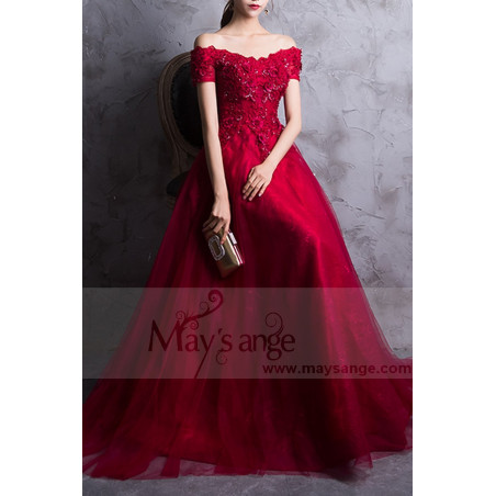 robe de c?�r?�monie rouge chic en dentelle pour mariage soir?�e - Ref L835 - Robes de soir?�e