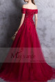 Red prom dress off the shoulder style with floral V neckline and beaded ornaments - Ref L835 - 03