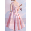 High-Low Satin Pink Bridesmaid Dress With Illusion Bodice - Ref C871 - 04