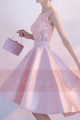 High-Low Satin Pink Bridesmaid Dress With Illusion Bodice - Ref C871 - 05