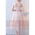 Tea-Length Tulle Pink Prom Dress With Lace Bodice - Ref C872 - 02