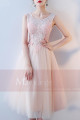 Tea-Length Tulle Pink Prom Dress With Lace Bodice - Ref C872 - 03