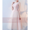 Tea-Length Tulle Pink Prom Dress With Lace Bodice - Ref C872 - 04