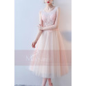 Tea-Length Tulle Pink Prom Dress With Lace Bodice - Ref C872 - 05