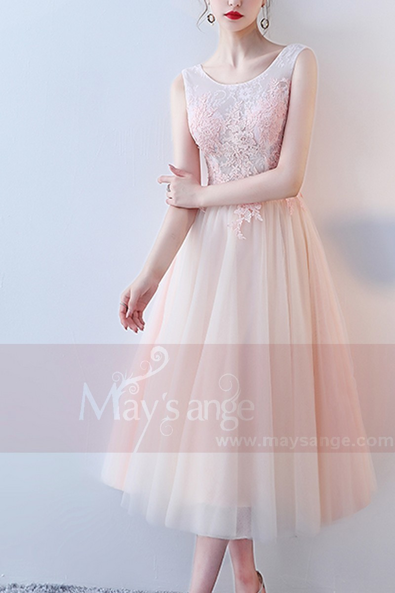 Robe De Demoiselle D'honneur Courte Cocktail - Tulle Et Satin Dentelle - Rose Bébé Ou Rose Vif - Tailles 6 à 16 - Neuve Avec étiquette