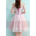Off-The-Shoulder Lace Pink Bridesmaid Dress With Belt - Ref C873 - 03
