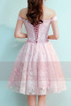 Off-The-Shoulder Lace Pink Bridesmaid Dress With Belt - Ref C873 - 03