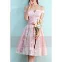 Off-The-Shoulder Lace Pink Bridesmaid Dress With Belt - Ref C873 - 04