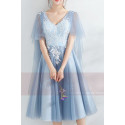 robe cocktail bleu dentelle pour ceremonie de mariage - Ref C874 - 02