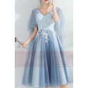 robe cocktail bleu dentelle pour ceremonie de mariage - Ref C874 - 03