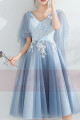 robe cocktail bleu dentelle pour ceremonie de mariage - Ref C874 - 03