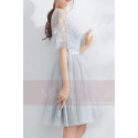 Short Tulle Silver Gray Wedding-Guest Dress With Lace Top - Ref C875 - 02