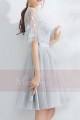 Short Tulle Silver Gray Wedding-Guest Dress With Lace Top - Ref C875 - 02