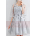 Short Tulle Silver Gray Wedding-Guest Dress With Lace Top - Ref C875 - 03