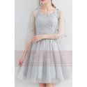 Short Tulle Silver Gray Wedding-Guest Dress With Lace Top - Ref C875 - 04