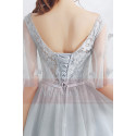 Short Tulle Silver Gray Wedding-Guest Dress With Lace Top - Ref C875 - 05