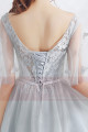 Short Tulle Silver Gray Wedding-Guest Dress With Lace Top - Ref C875 - 05