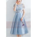 Tulle Blue Tea-Length Prom Dress - Ref C878 - 03