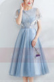 Tulle Blue Tea-Length Prom Dress - Ref C878 - 03