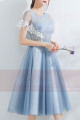 Tulle Blue Tea-Length Prom Dress - Ref C878 - 04